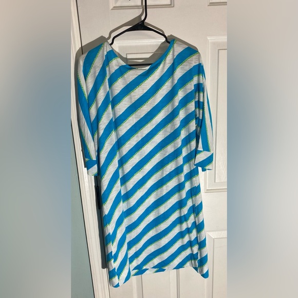 Lilly Pulitzer Blue and White Striped Top with Green Details - Picture 2 of 4